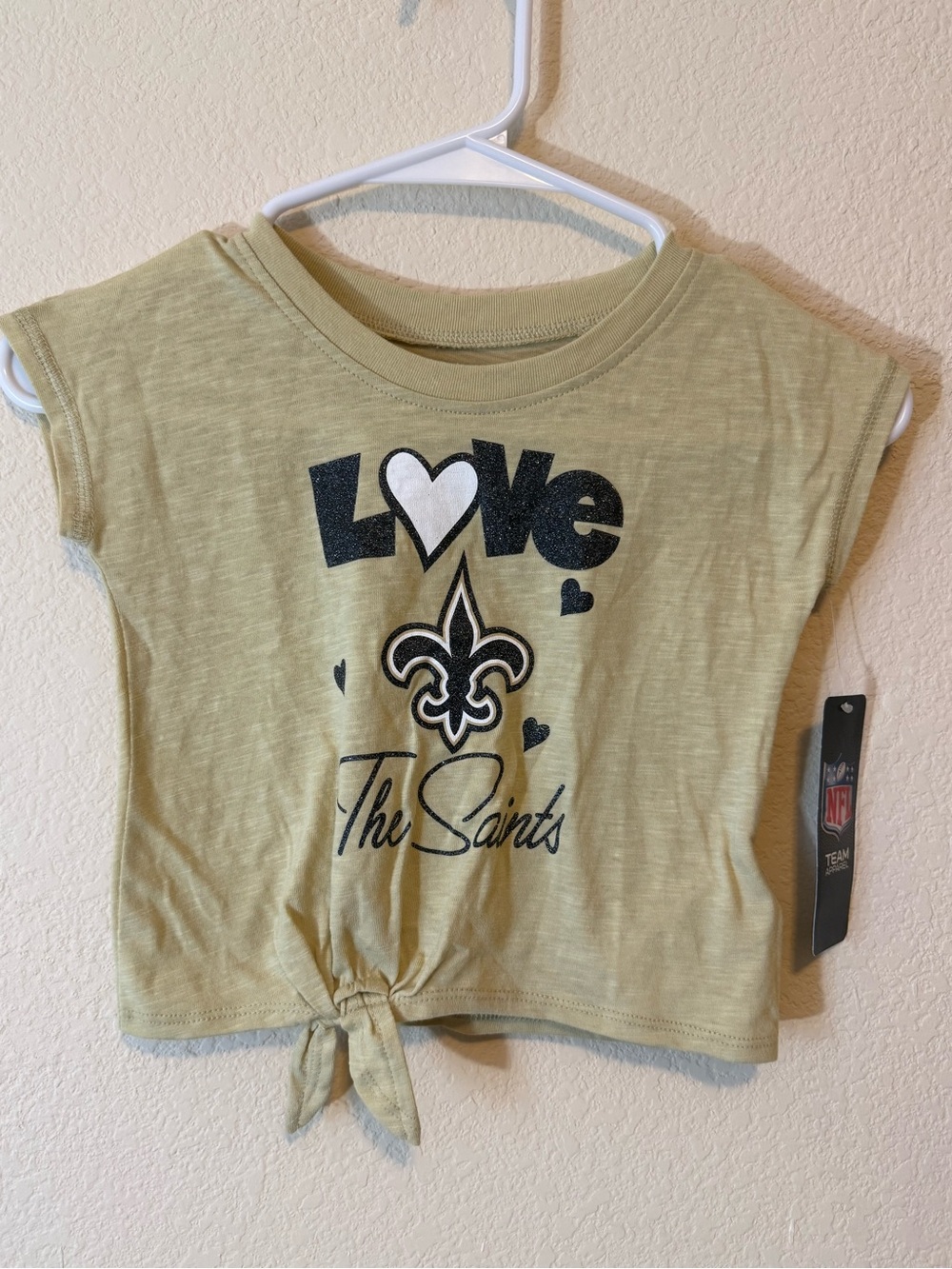 NFL Girls' 2T Cream New Orleans Saints Tie-Front Tee NWT